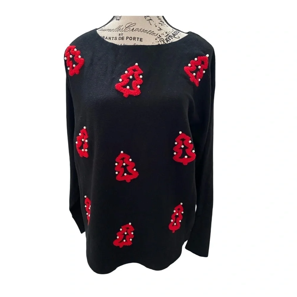 Aaeda Long Sleeve Festive Trees Sweater Ugly Christmas Holiday NWT Size L